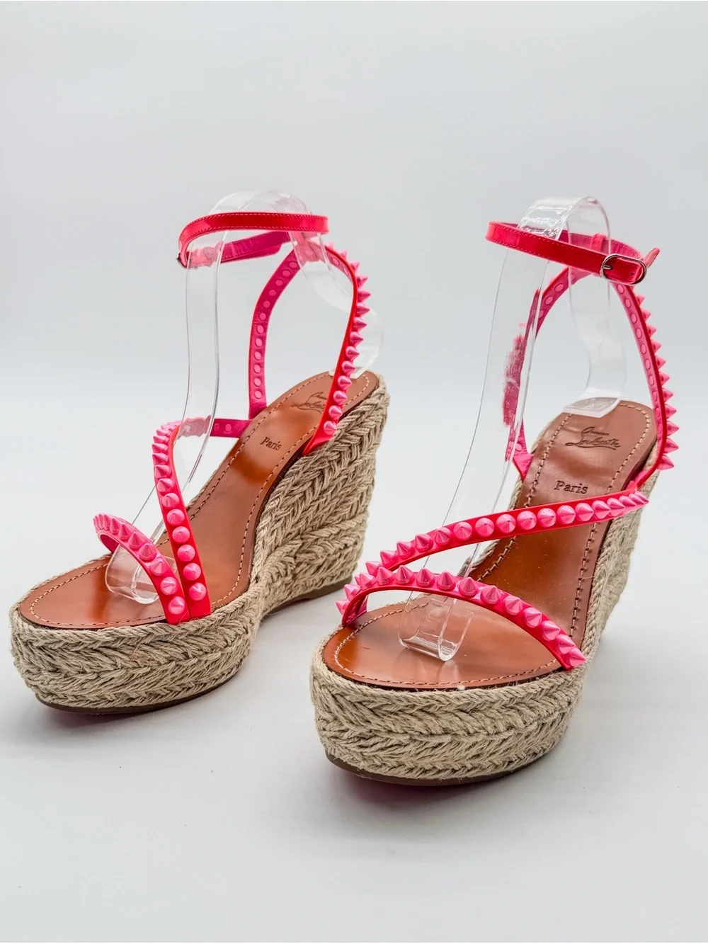 Christian Louboutin Mafaldina Zeppa Pink Leather Espadrille Wedge EU 40 US 10